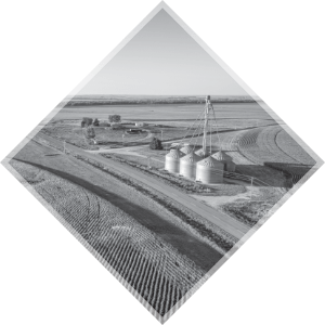 Grain silos in rural farmland