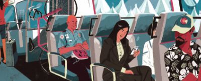 Illustration of passengers riding in public transit